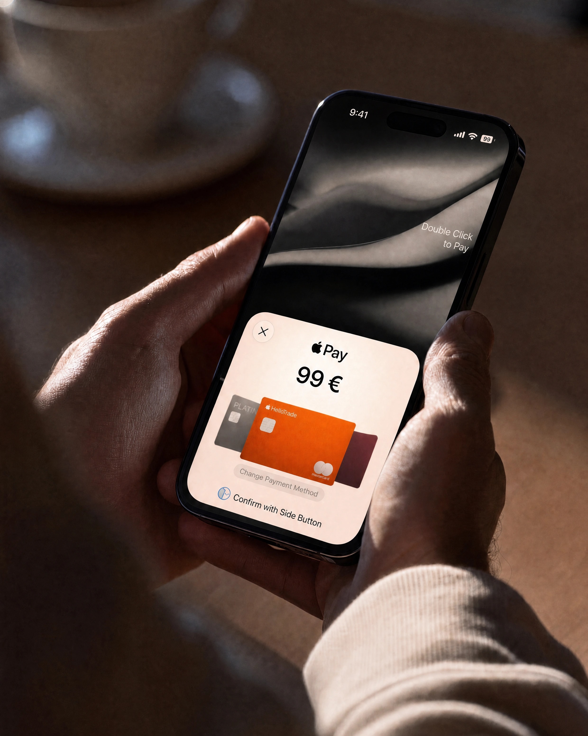 HelloTrade Earn & Spend — the HelloTrade credit card on an iPhone
