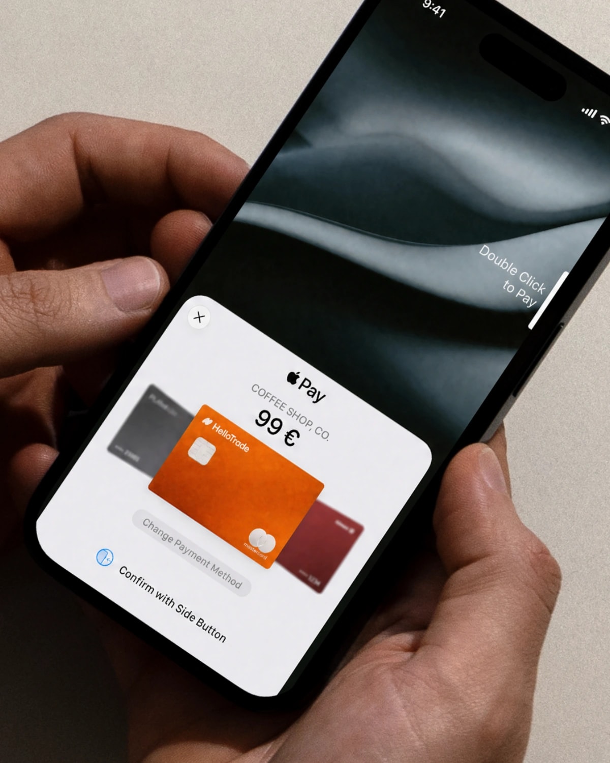 HelloTrade 예치 & 결제 — iPhone에 표시된 HelloTrade 신용카드